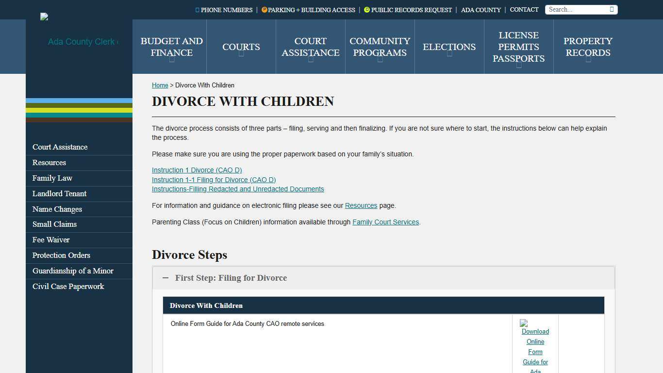 Divorce With Children - Ada County Clerk